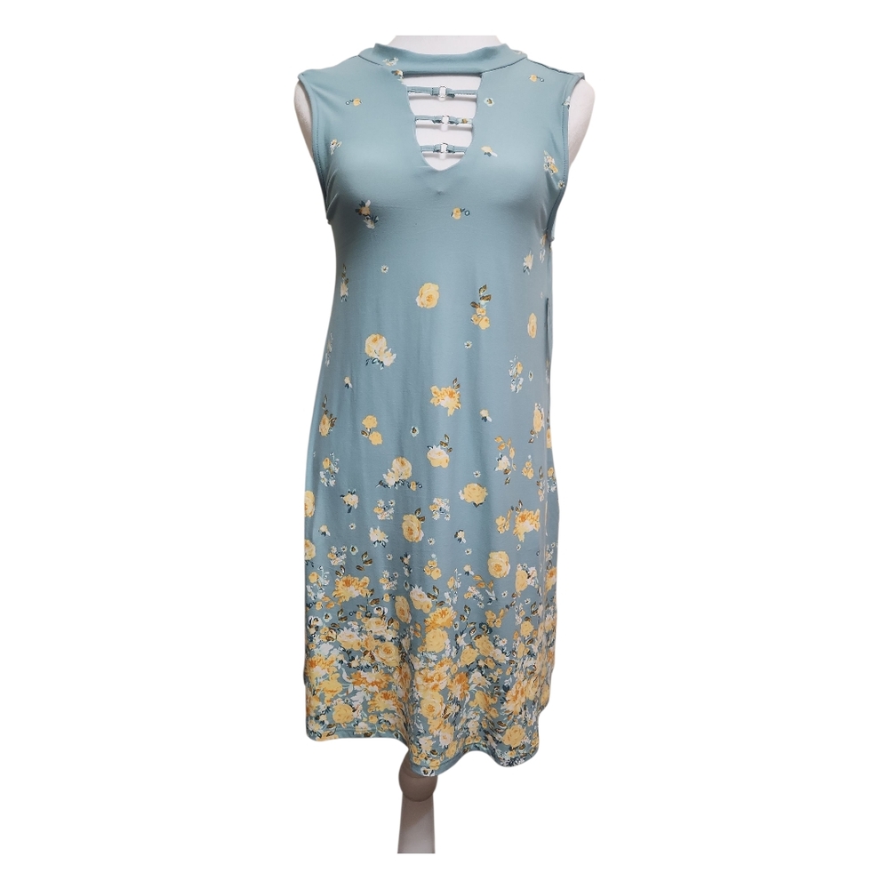 Womens Cottagecore Dress Small A-Line Sleeveless Blue Yellow Floral Softgirl